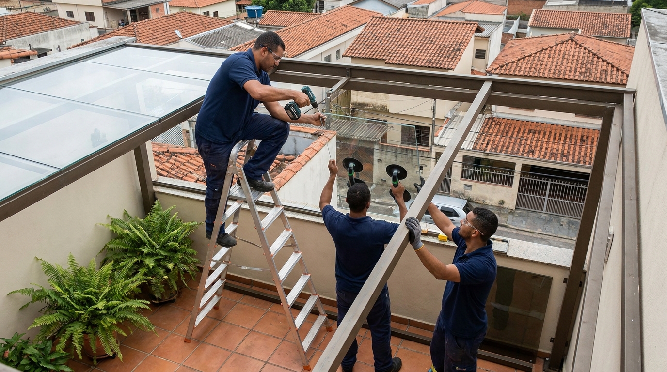 Cobertura de policarbonato em alumínio no Setor Garavelo, Aparecida de Goiânia‑GO