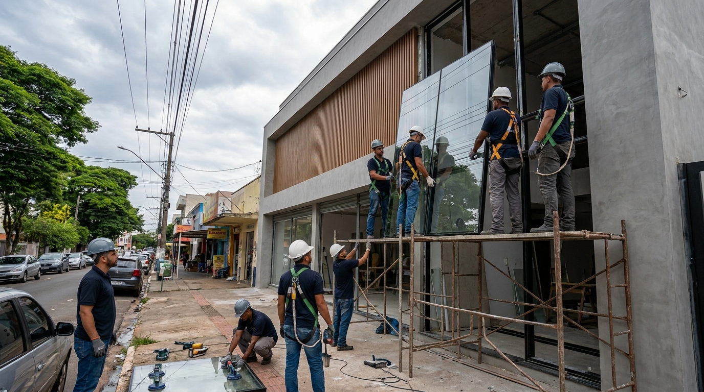 Fachada pele de vidro no Setor Garavelo, Aparecida de Goiânia‑GO