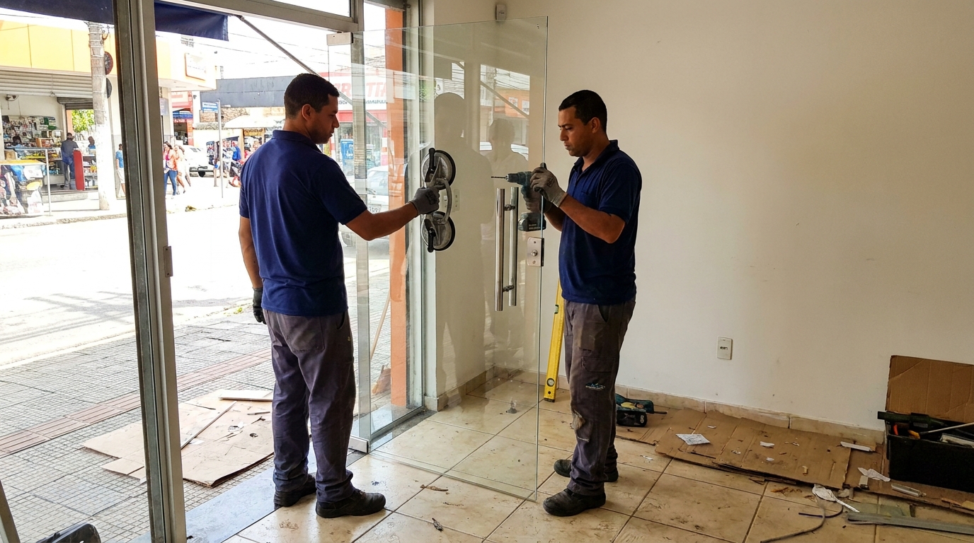 Manutenção de porta de alumínio no Setor Central, Aparecida de Goiânia‑GO